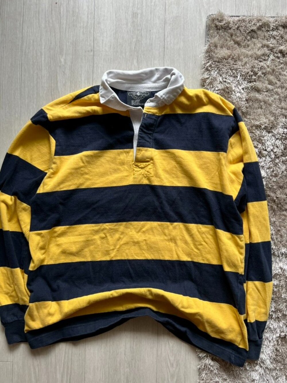Vintage Y2K Rugby Polo Men’s Large Longsleeve Stripes Collar Cotton Yellow Blue